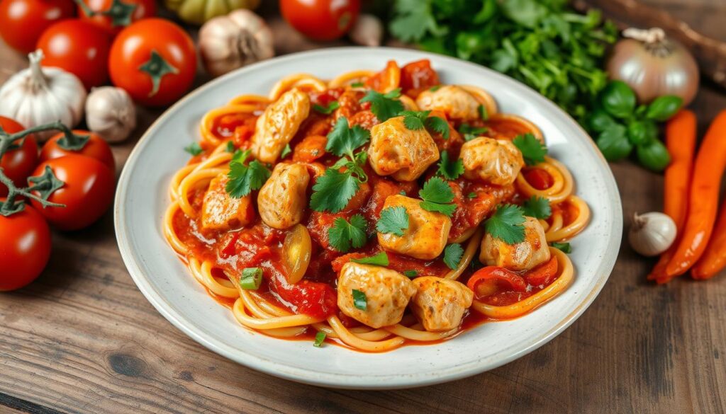 tallarines rojos con pollo tallarines rojos con pollo